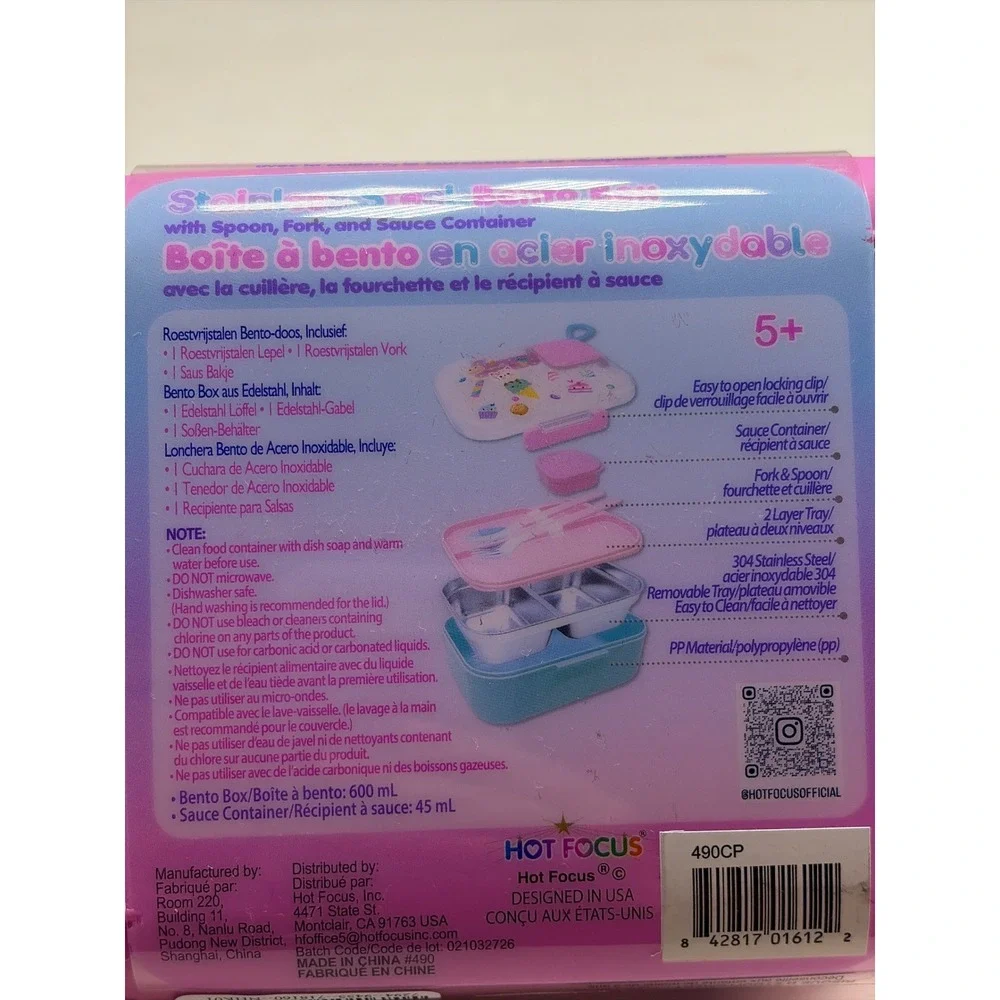 Hot Focus Capybara Stainless Steel Bento Box Purple Kids Lunch Box with Utensils